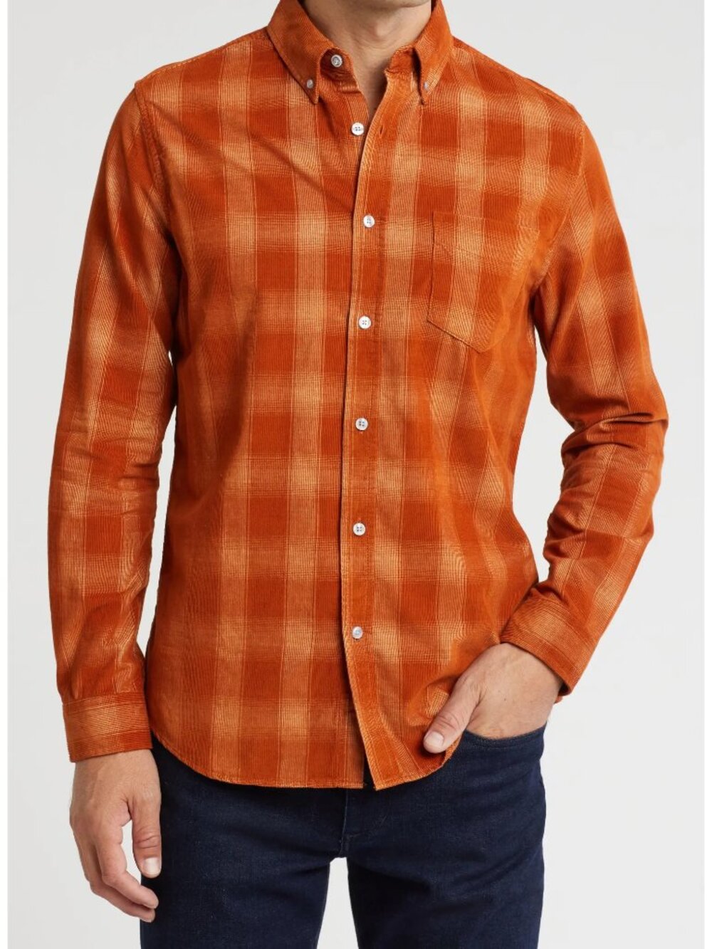Ben Sherman Ombré Check Corduroy Flannel Button-Up Shirt in Caramel